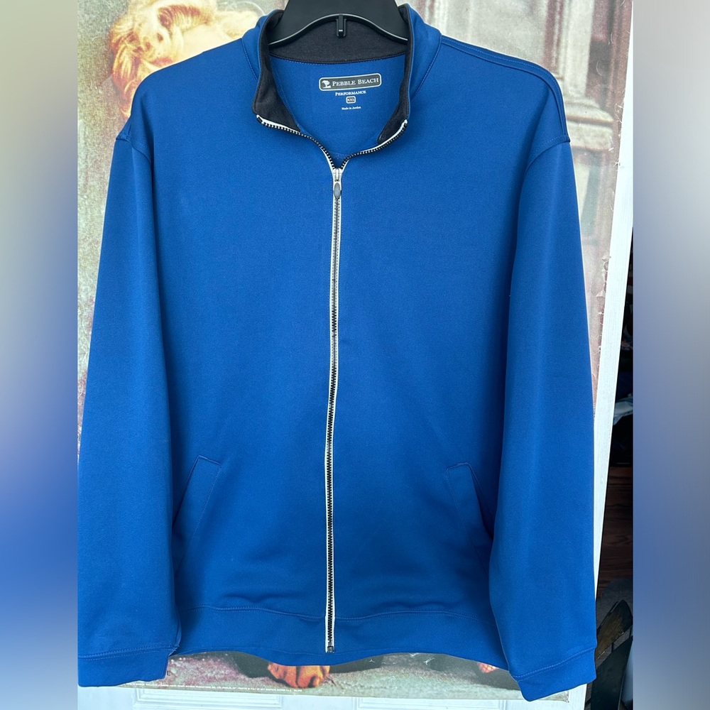 Men’s blue Pebble Beach Performance zip-up golf jacket. Size XXL.